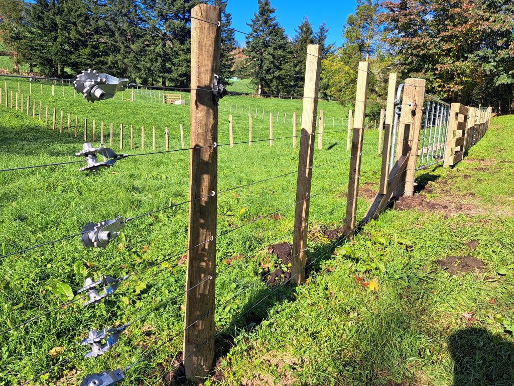 Post and batten stock fence with strainer post and wire, Rotorua lifestyle block